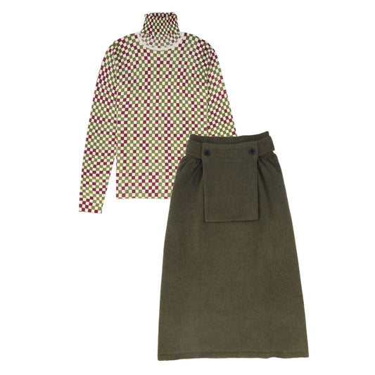 VALENTINA GREEN CHECKED TURTLENECK SET
