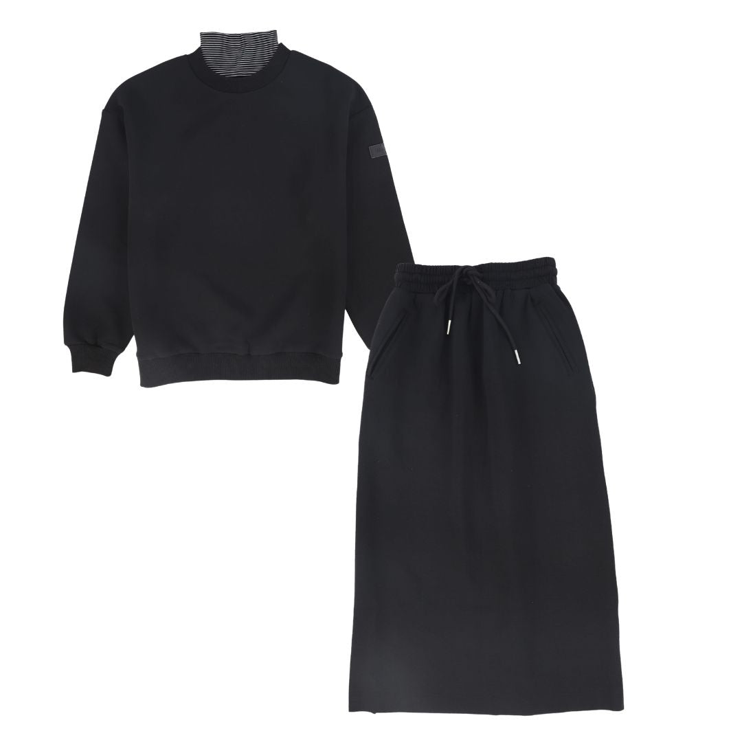 VALENTINA BLACK DRAWSTRING SKIRT SET