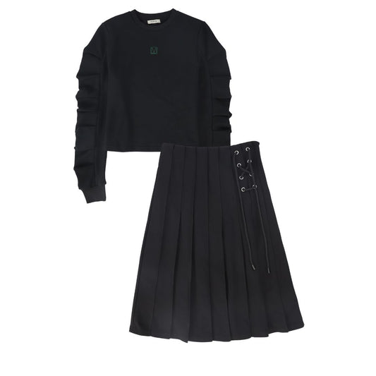 VALENTINA BLACK PLEATED LACE UP SKIRT SET