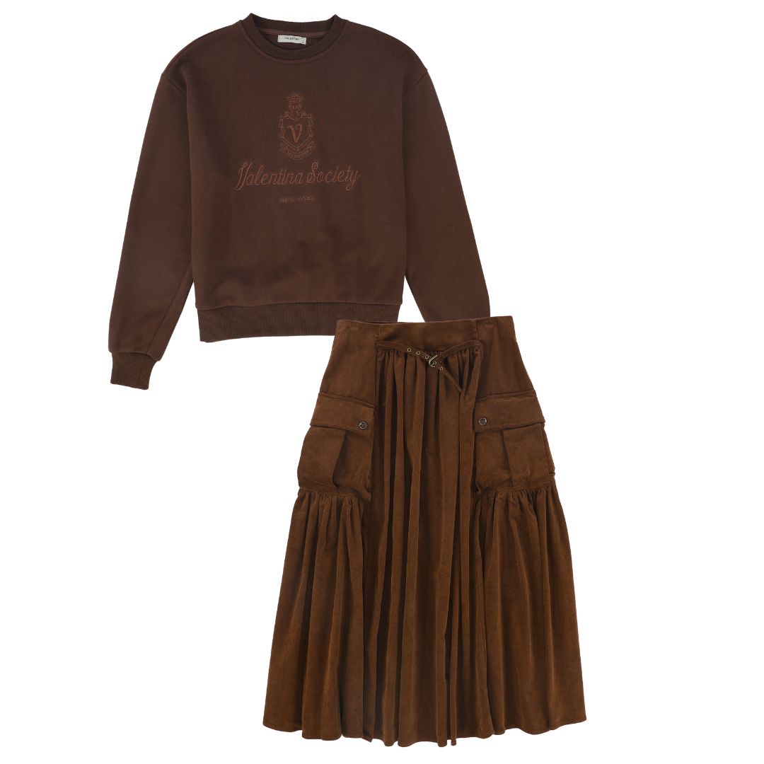 VALENTINA BROWN CREST LOGO SWEATSHIRT SET