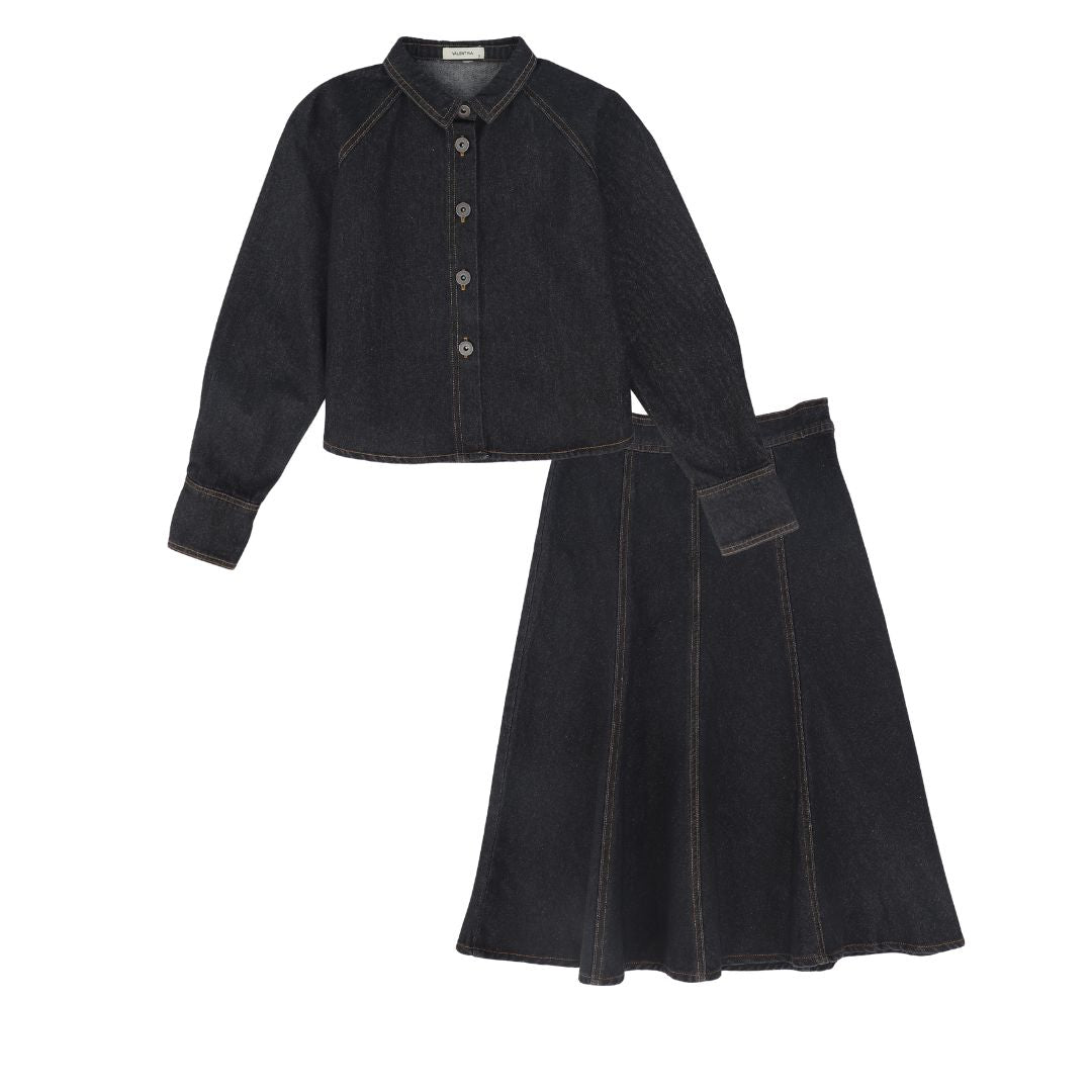 VALENTINA BLACK DENIM CONTRAST SEAM SET