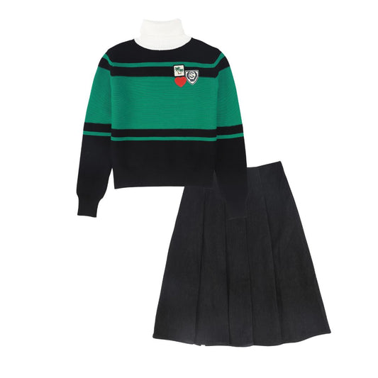 VALENTINA GREEN PATCH APPLIQUE TURTLENECK SET