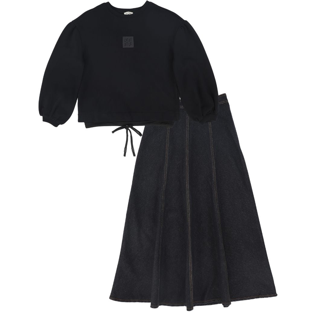VALENTINA BLACK PUFF SLEEVE SWEATSHIRT SET