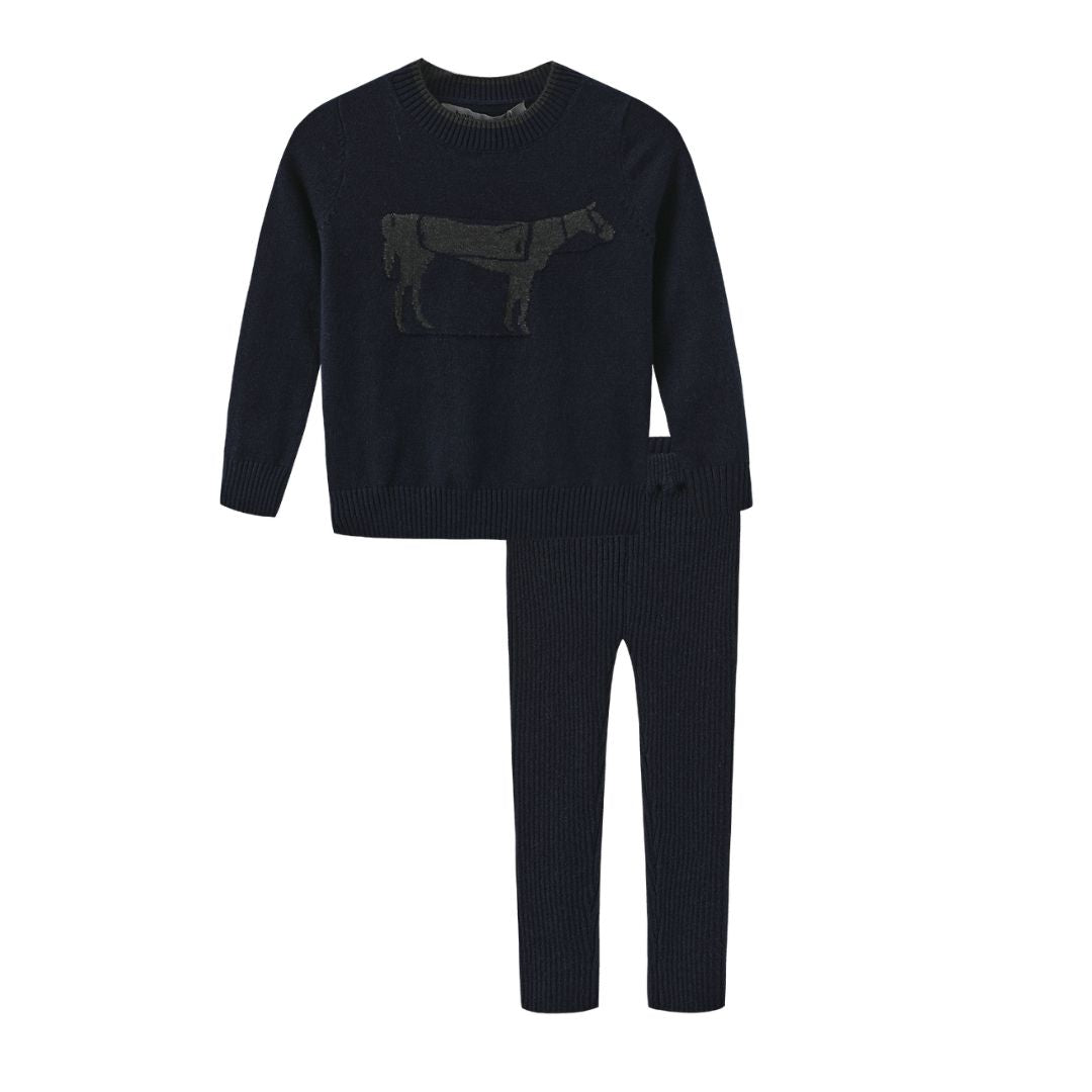 HARPER JAMES NAVY HORSE PATCH KNIT SWEATER SET