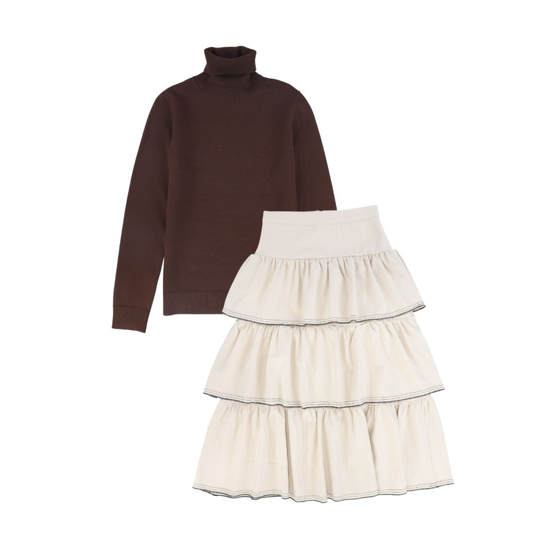 VALENTINA BROWN ROLL OVER TURTLENECK SET