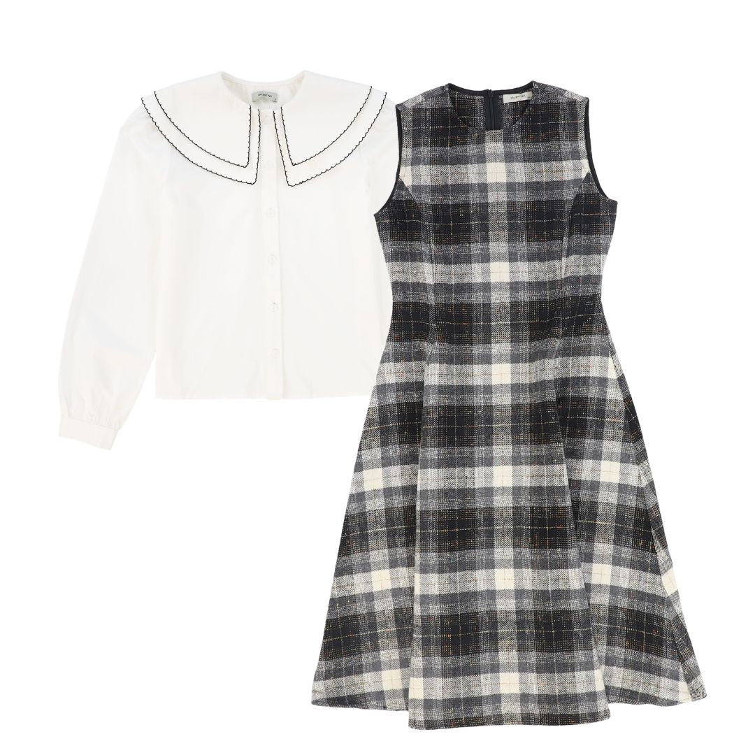 VALENTINA GREY SPECKLED PLAID JUMPER SET
