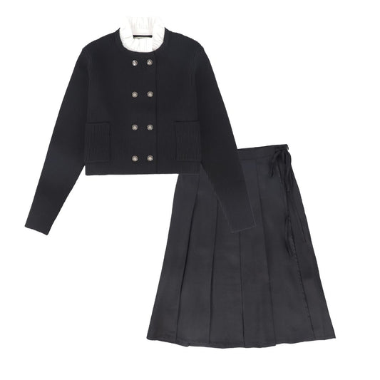 VALENTINA BLACK RIBBED BLAZER SET