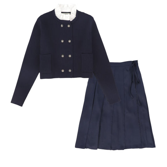 VALENTINA NAVY RIBBED BLAZER SET