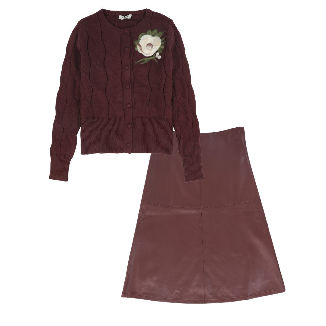 VALENTINA BURGUNDY PAINTED CARDIGAN SET