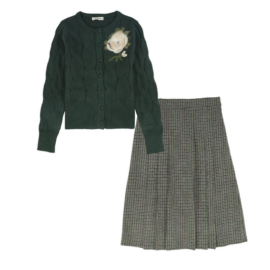 VALENTINA GREEN HOUNDSTOOTH SKIRT SET