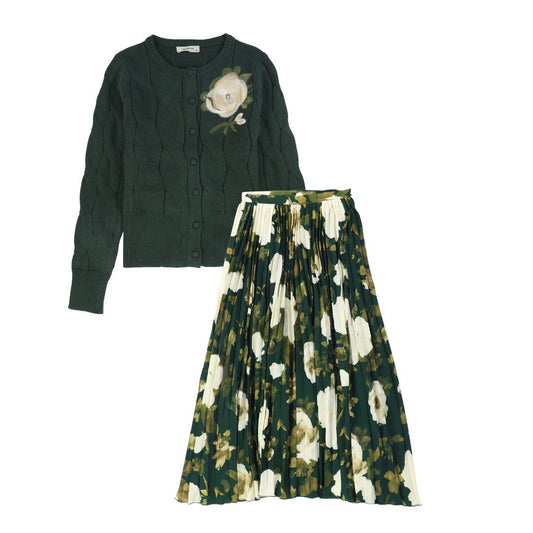 VALENTINA GREEN PAINTED CARDIGAN SET