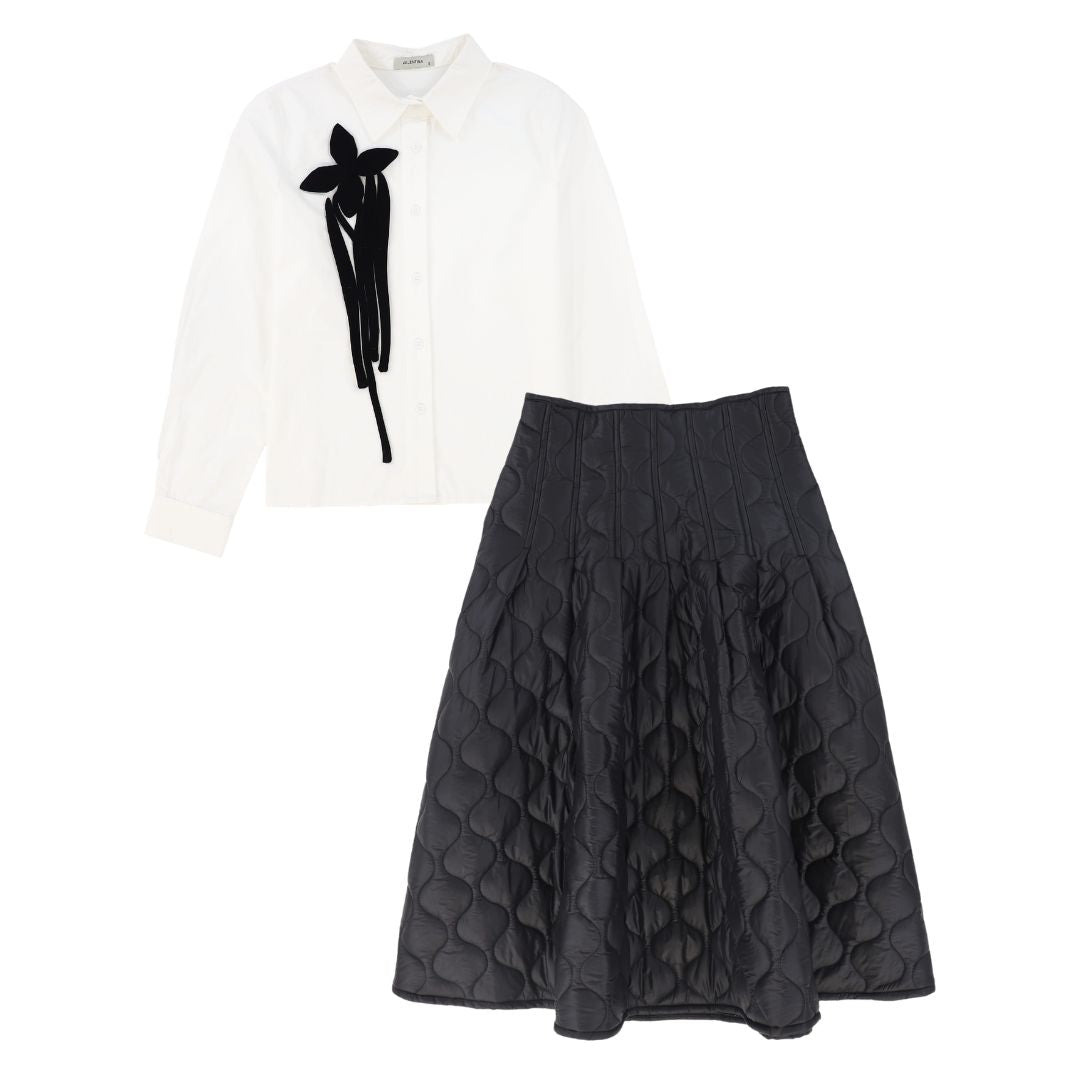 VALENTINA WHITE/BLACK FLOWER BLOUSE SET