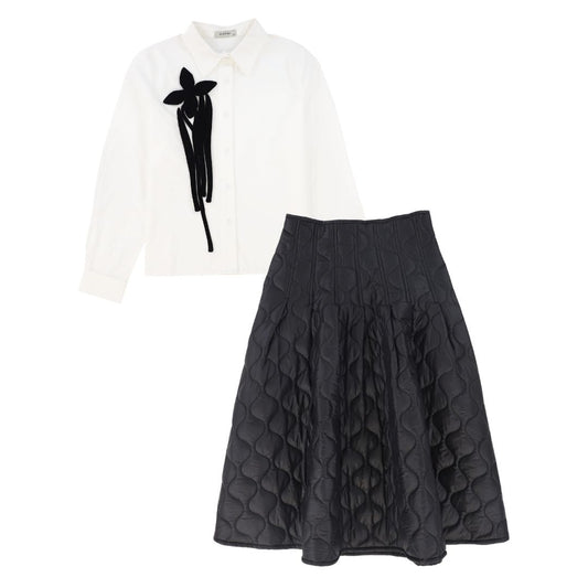 VALENTINA WHITE/BLACK FLOWER BLOUSE SET