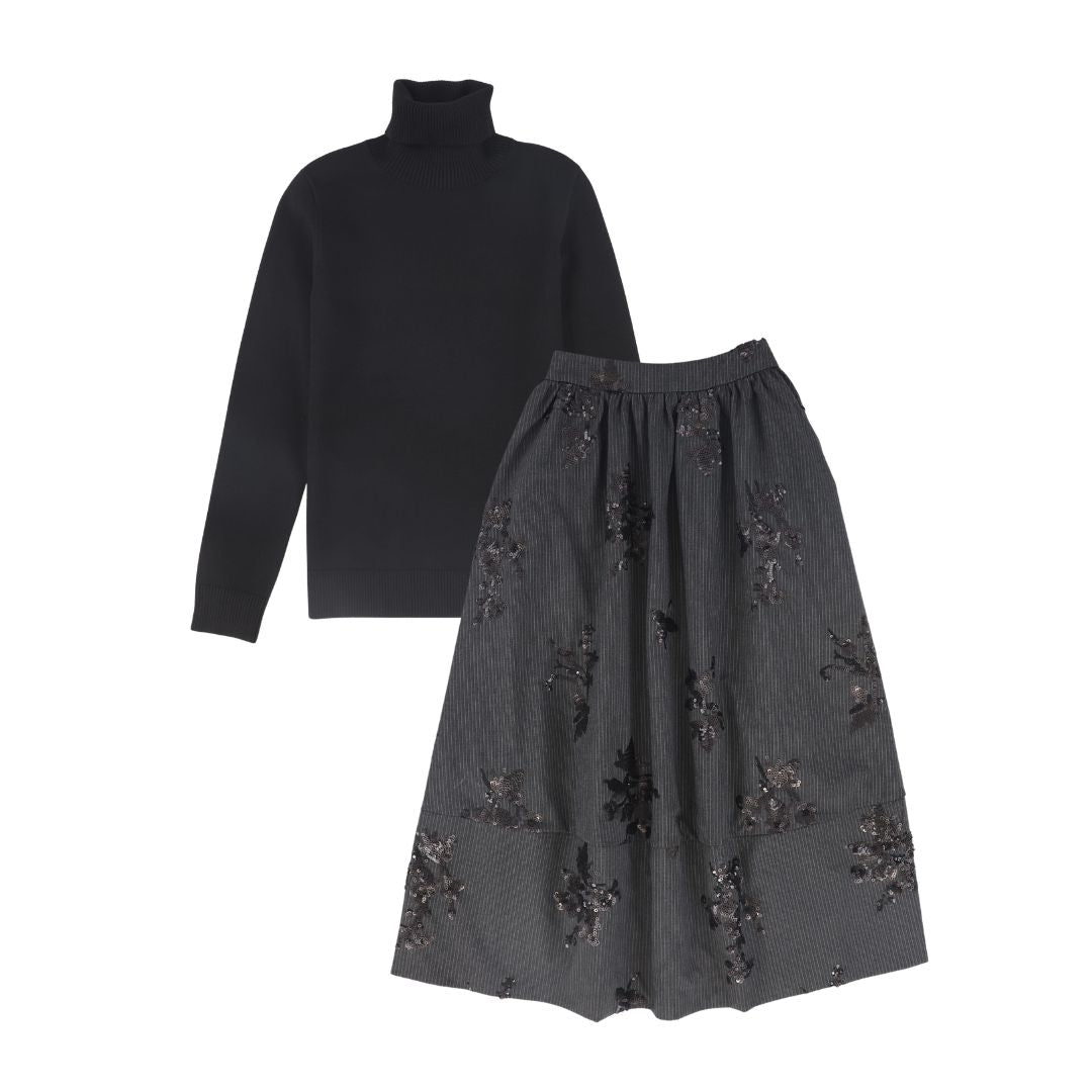 VALENTINA CHARCOAL PINSTRIPE SEQUIN SET
