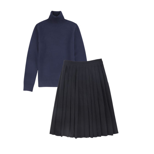 VALENTINA NAVY WOOL PLEAT SET