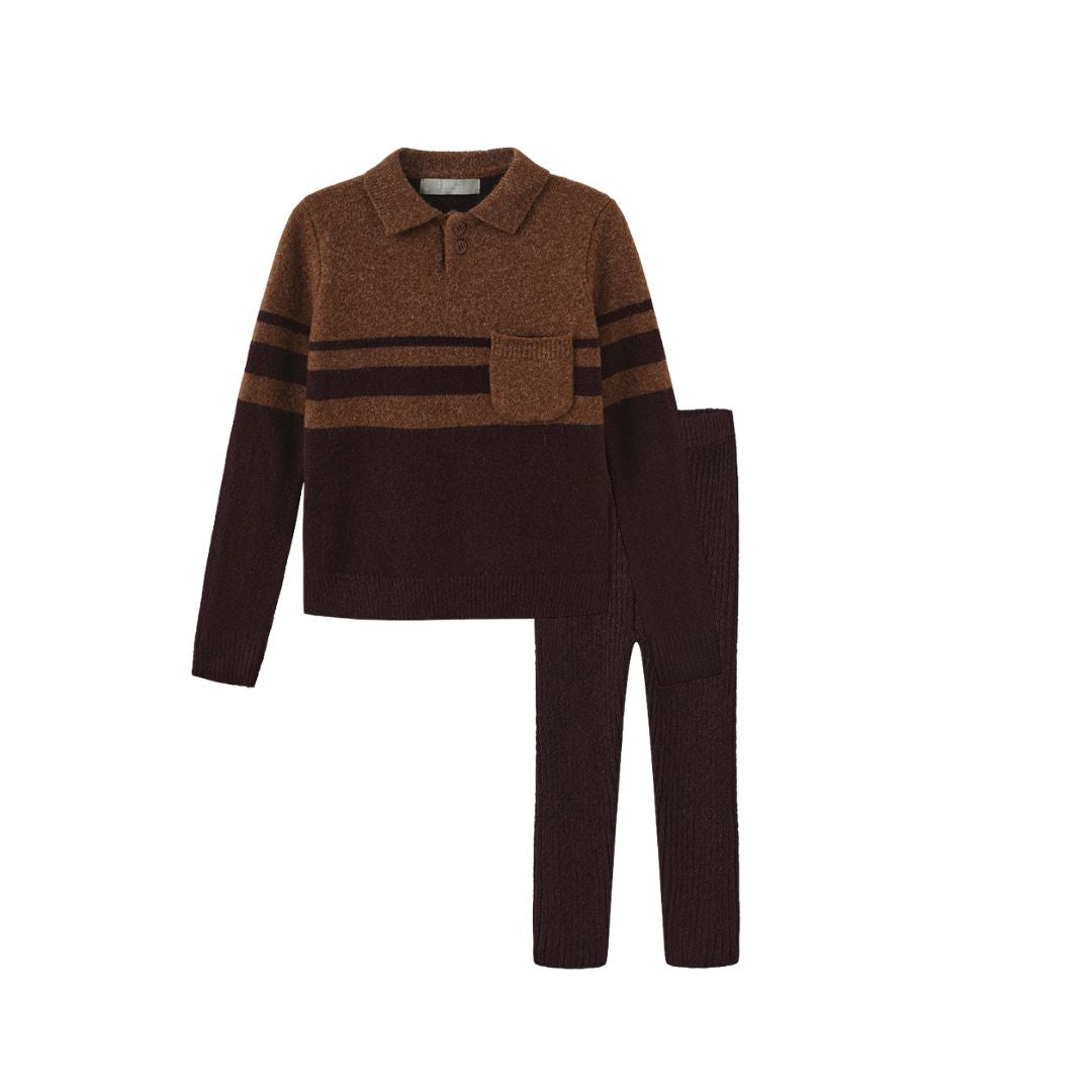FRENCH HERITAGE BROWN/BURGUNDY STRIPE SWEATER SET