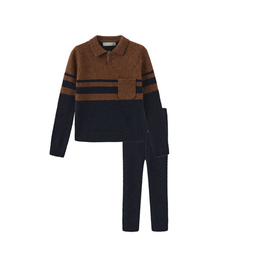 FRENCH HERITAGE BROWN/NAVY STRIPE SWEATER SET