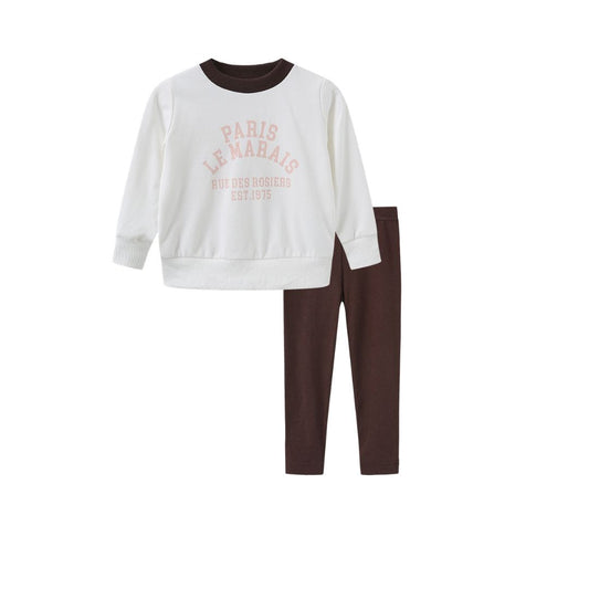 PHIL AND PHOEBE WHITE/PINK WORDED SWEATSHIRT SET