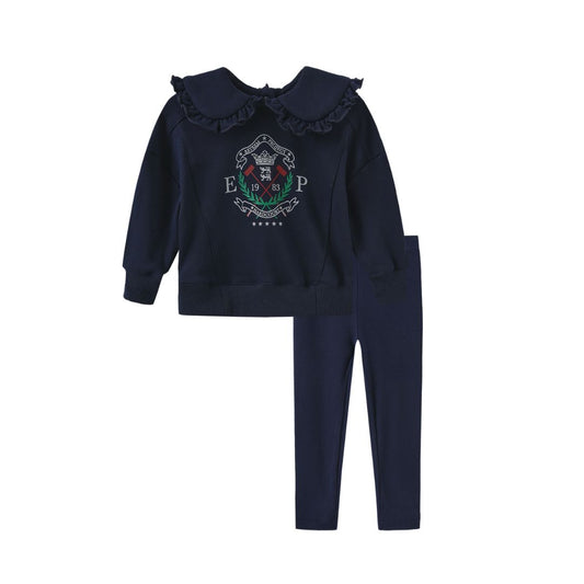 PHIL AND PHOEBE NAVY LOGO GIRL SWEATERSHIRT SET