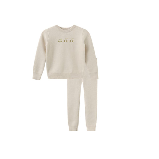 ONE CHILD CREAM CHERRY KNIT SWEATER SET