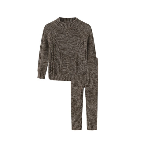 ONE CHILD BROWN MARLED KNIT SWEATER SET