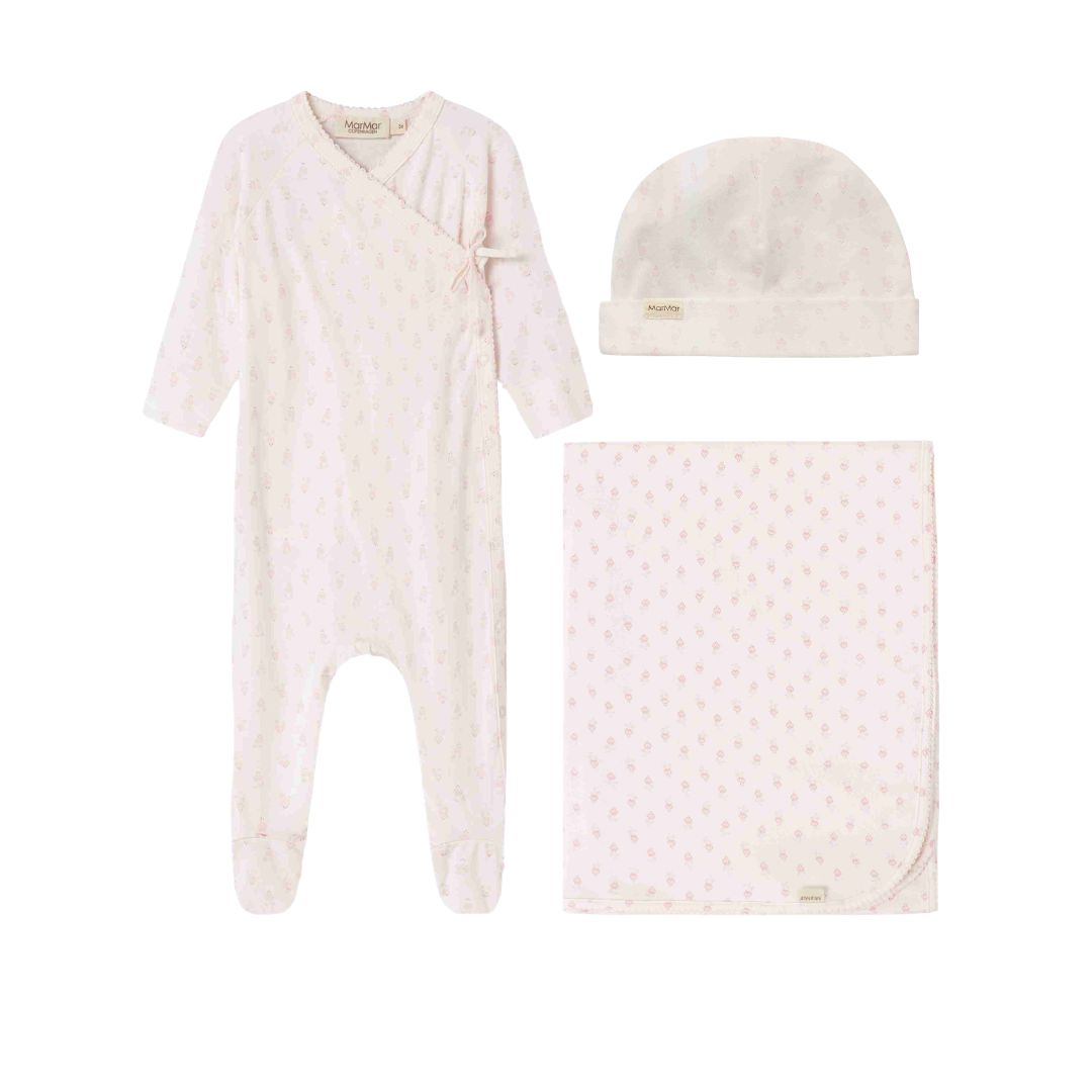 MARMAR COPENHAGEN PALE PINK TINY FLORAL FOOTIE SET