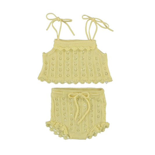 BEBE ORGANIC YELLOW TEXTURED KNIT BLOOMER SET