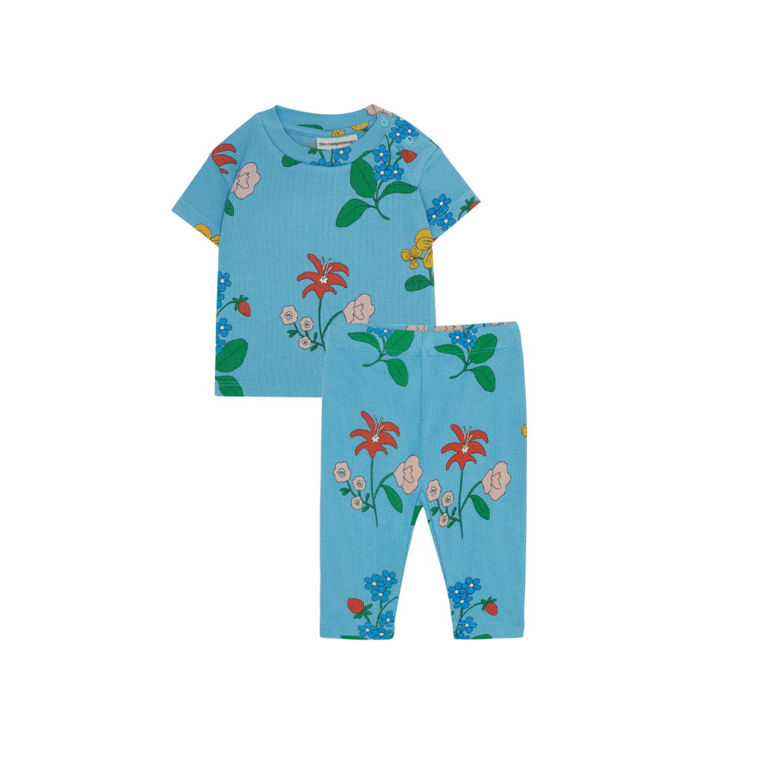 THE CAMPAMENTO BLUE FLORAL RIBBED SET [FINAL SALE]
