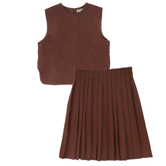 BACE COLLECTION BURGUNDY GATHERED PLEAT SKIRT SET