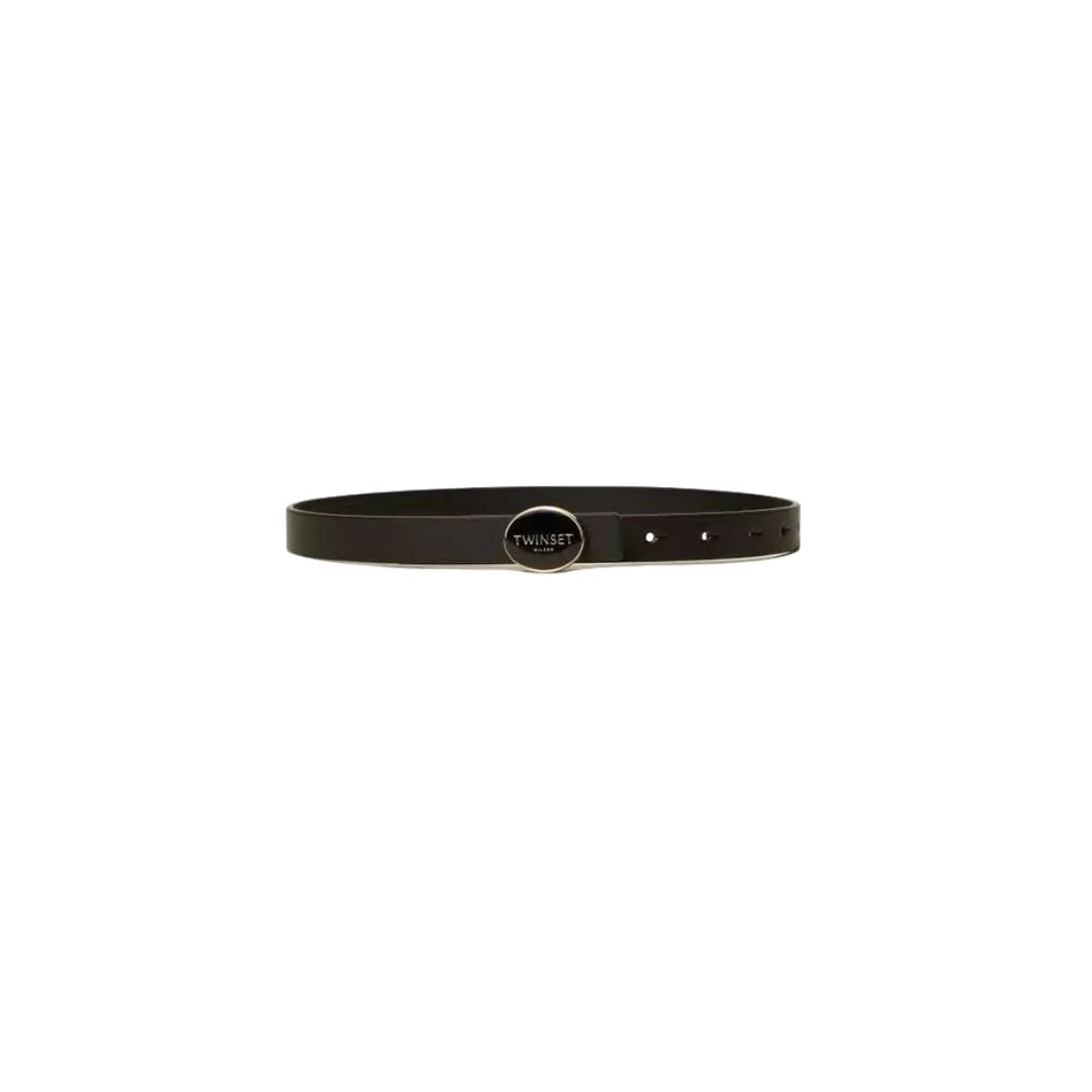 TWINSET BLACK OVAL BUCKLE LEATHER BELT