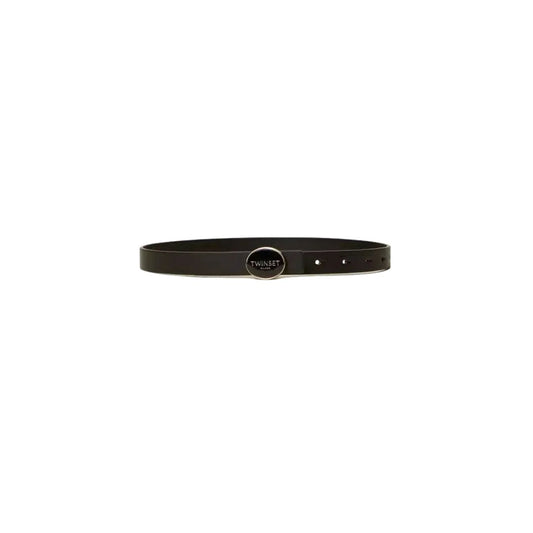 TWINSET BLACK OVAL BUCKLE LEATHER BELT