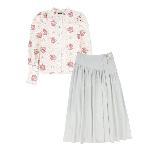 BAMBOO SAGE FLORAL BUNCH DOTTED BLOUSE SET