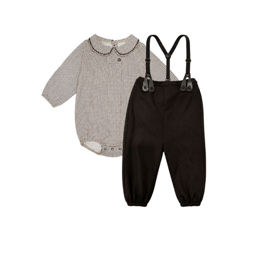 MADELEINE BROWN LEATHER TAB OVERALLS SET