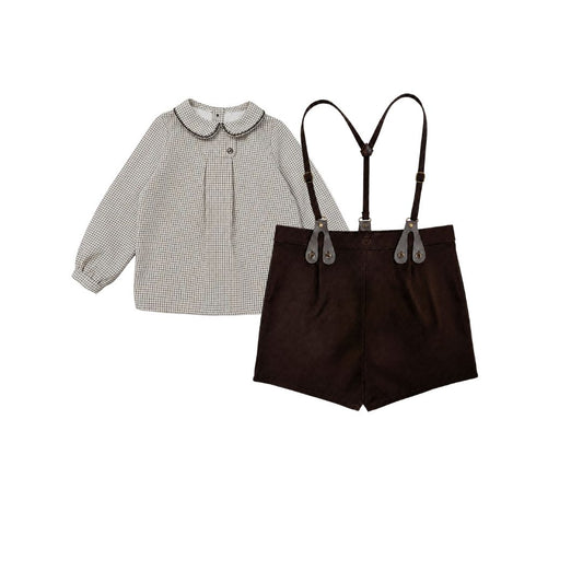 MADELEINE BROWN LEATHER TAB SUSPENDER SHORT SET