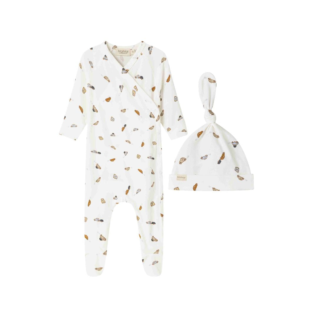 MARMAR COPENHAGEN WHITE CAR PRINT WRAP FOOTIE + BEANIE