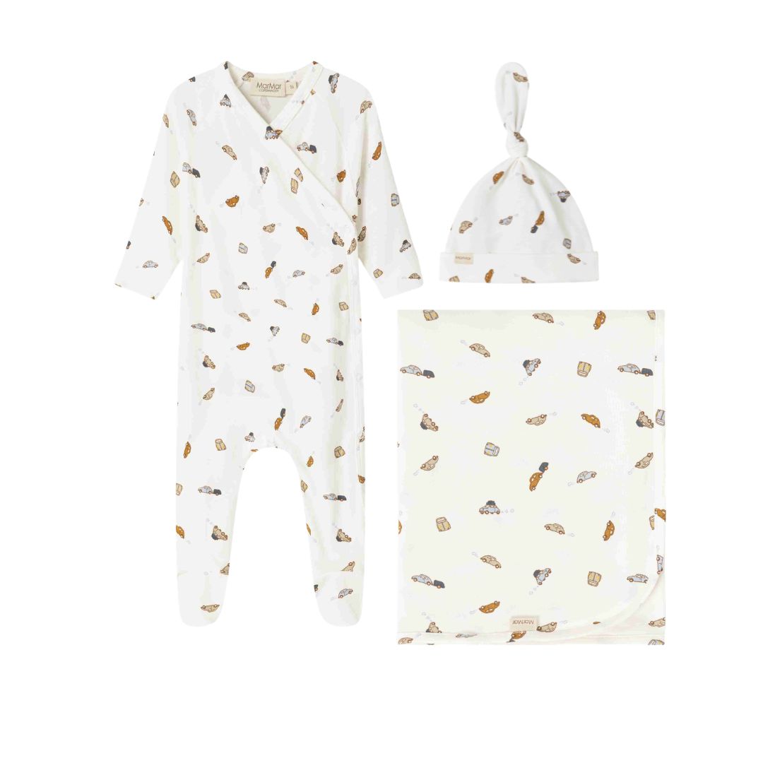 MARMAR COPENHAGEN WHITE CAR PRINT WRAP FOOTIE SET