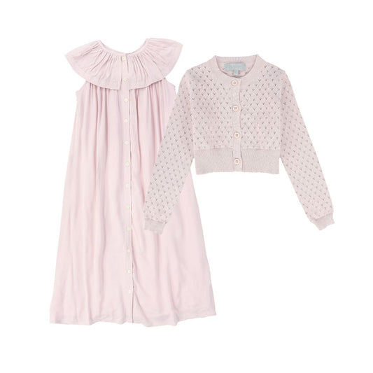 BACE COLLECTION PINK LAYERED DRESS SET