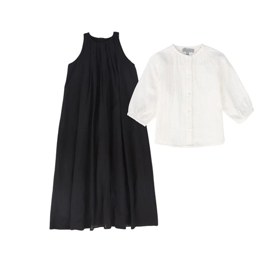 BACE COLLECTION BLACK GAUZE MAXI DRESS SET