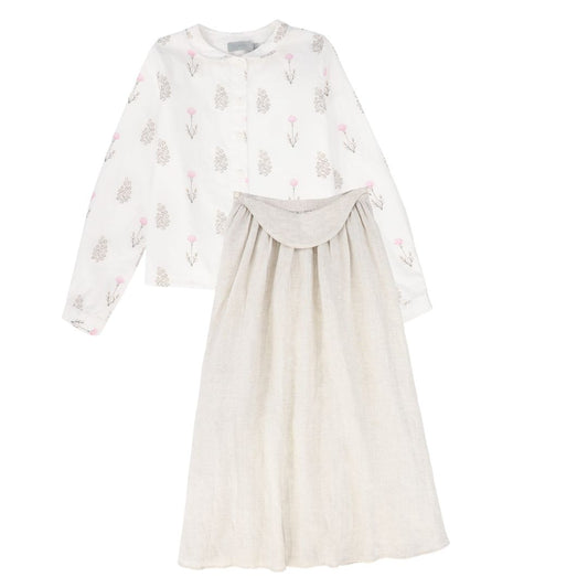 BACE COLLECTION BEIGE FLORAL SCATTERED COLLAR BLOUSE SET