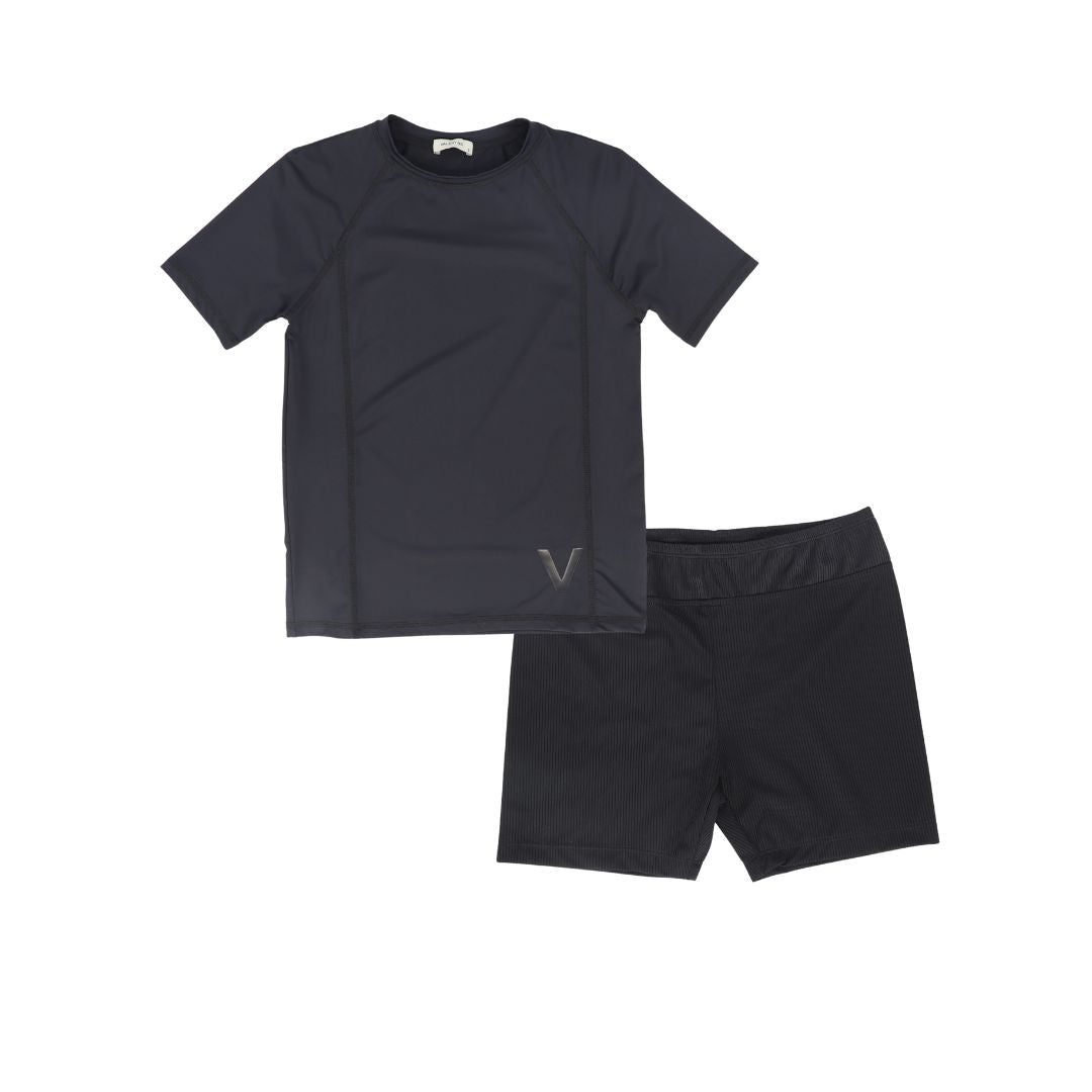 VALENTINA BLACK RIBBED SWIM SHORTS SET