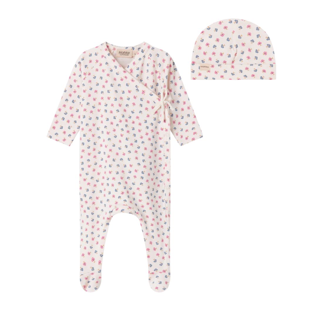 MARMAR COPENHAGEN PALE PINK TINY FLORAL FOOTIE + BEANIE