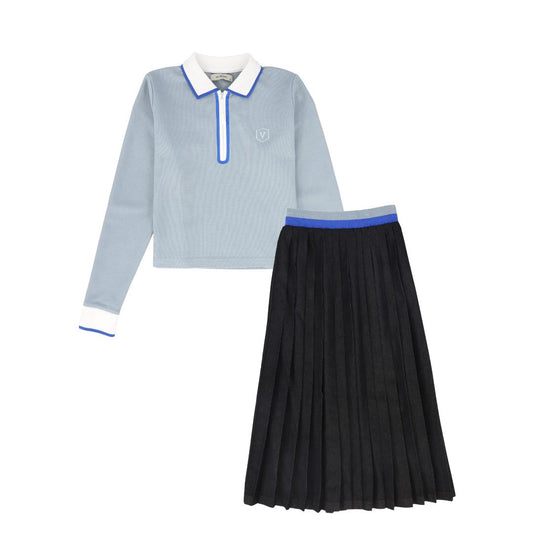 VALENTINA BLUE ZIPPER PIQUE POLO SET