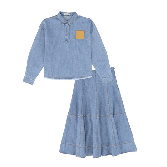 VALENTINA LIGHT BLUE DENIM BLOUSE SET