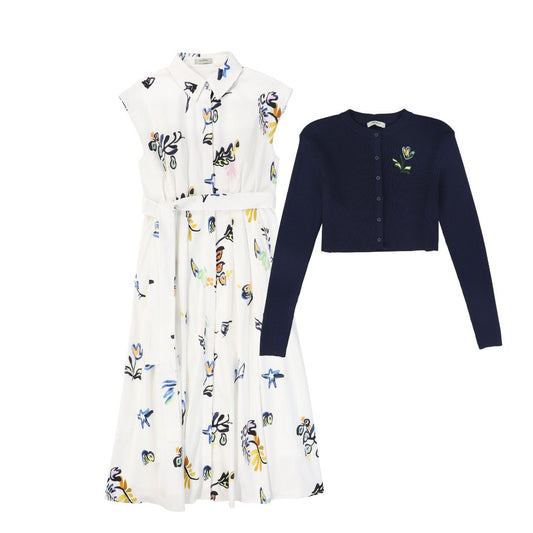 VALENTINA NAVY/WHITE POPLIN PRINT DRESS SET