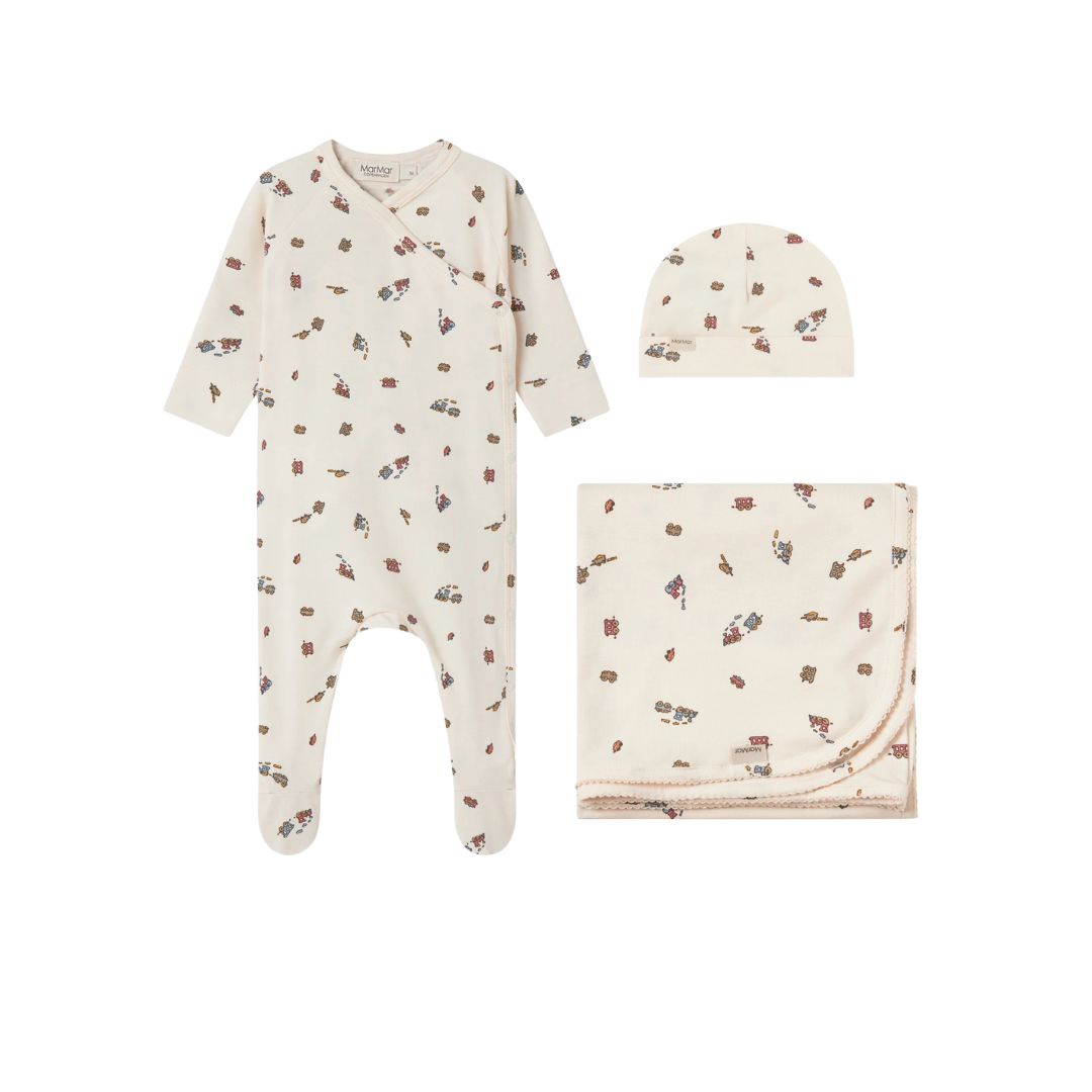 MARMAR COPENHAGEN ECRU TRAIN PRINT FOOTIE SET