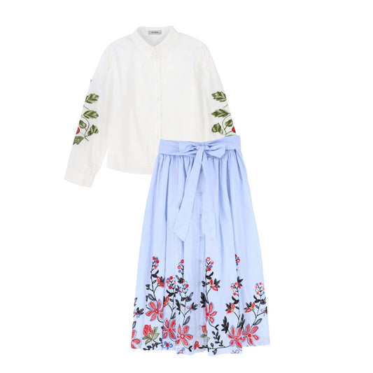 VALENTINA WHITE/BLUE LINEN EMBROIDERED SET