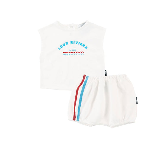 LOUD ECRU DOUBLE STRIPE TRIM BLOOMER SET