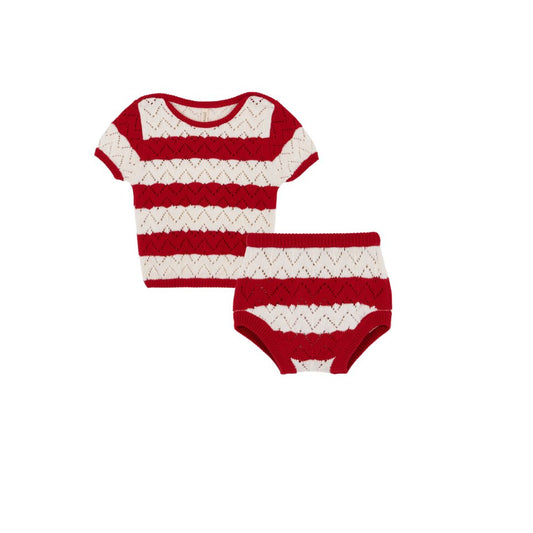 BIRINIT PETIT RED STRIPE OPEN KNIT BLOOMER SET