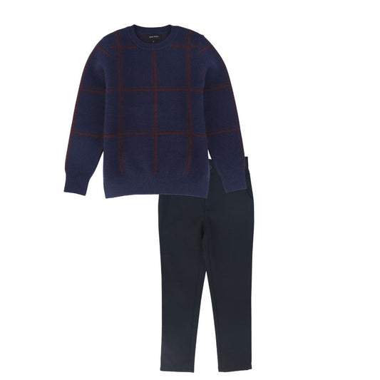 BAMBOO NAVY PLAID SWEATER SET