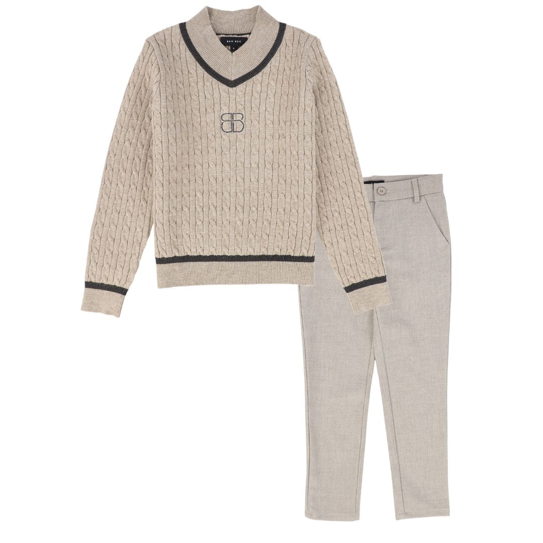 BAMBOO BEIGE CABLE-KNIT SWEATER SET